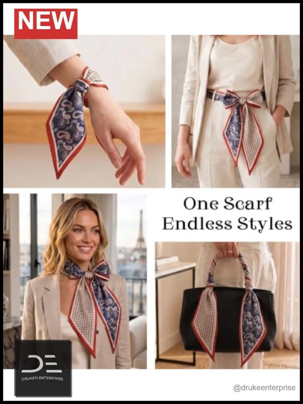 Satin Hair Scarf Long Thin Purse Scarf for Handbags